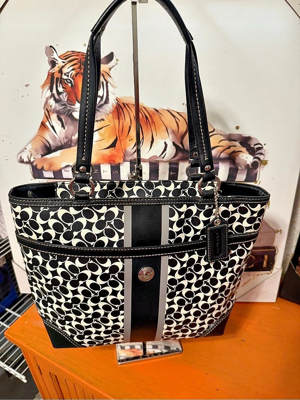 Coach Chelsea Heritage Stripe Signature C Tote EUC